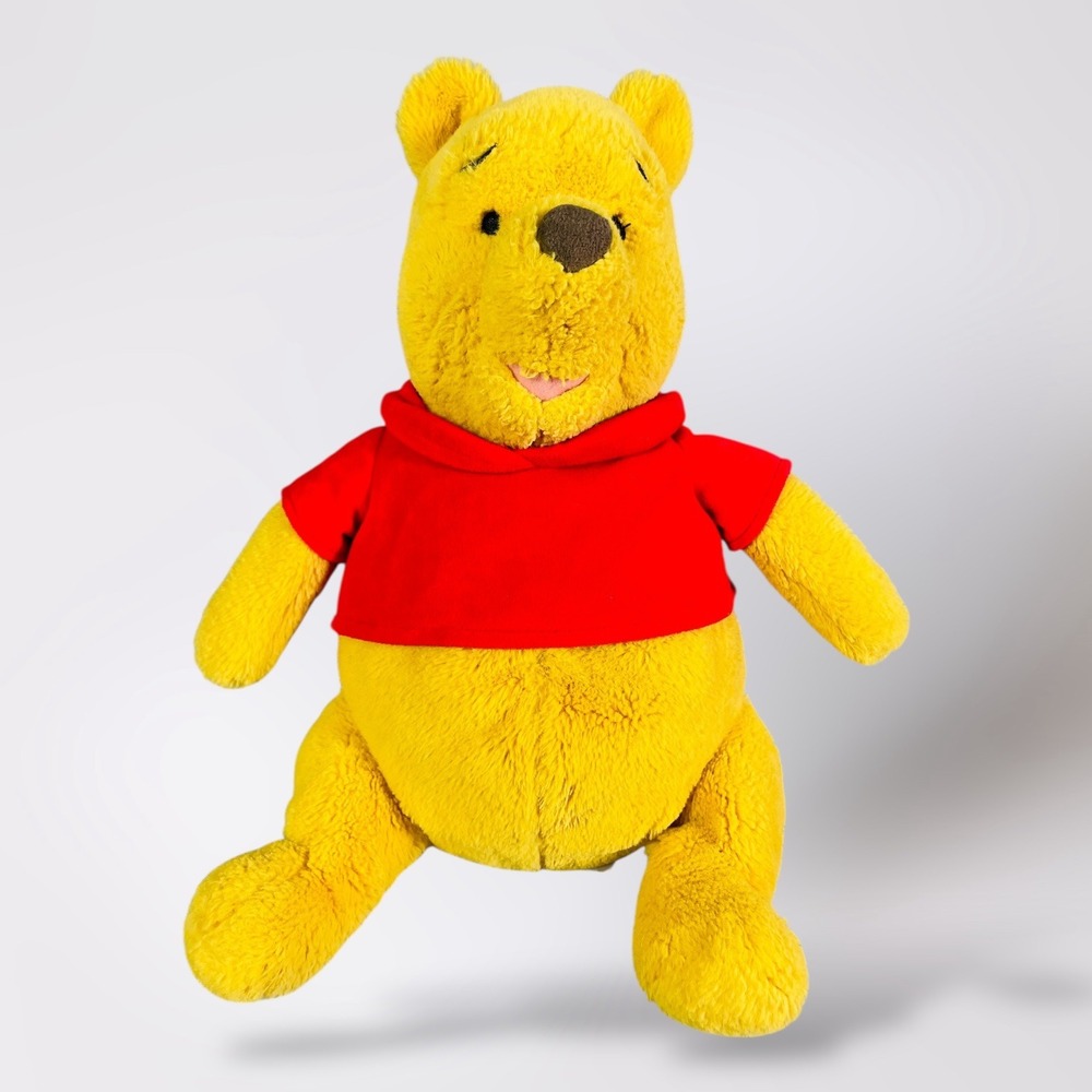 Disney Store Winnie the Pooh Plush 12in Yellow Red Shirt Stuffed Animal Bear